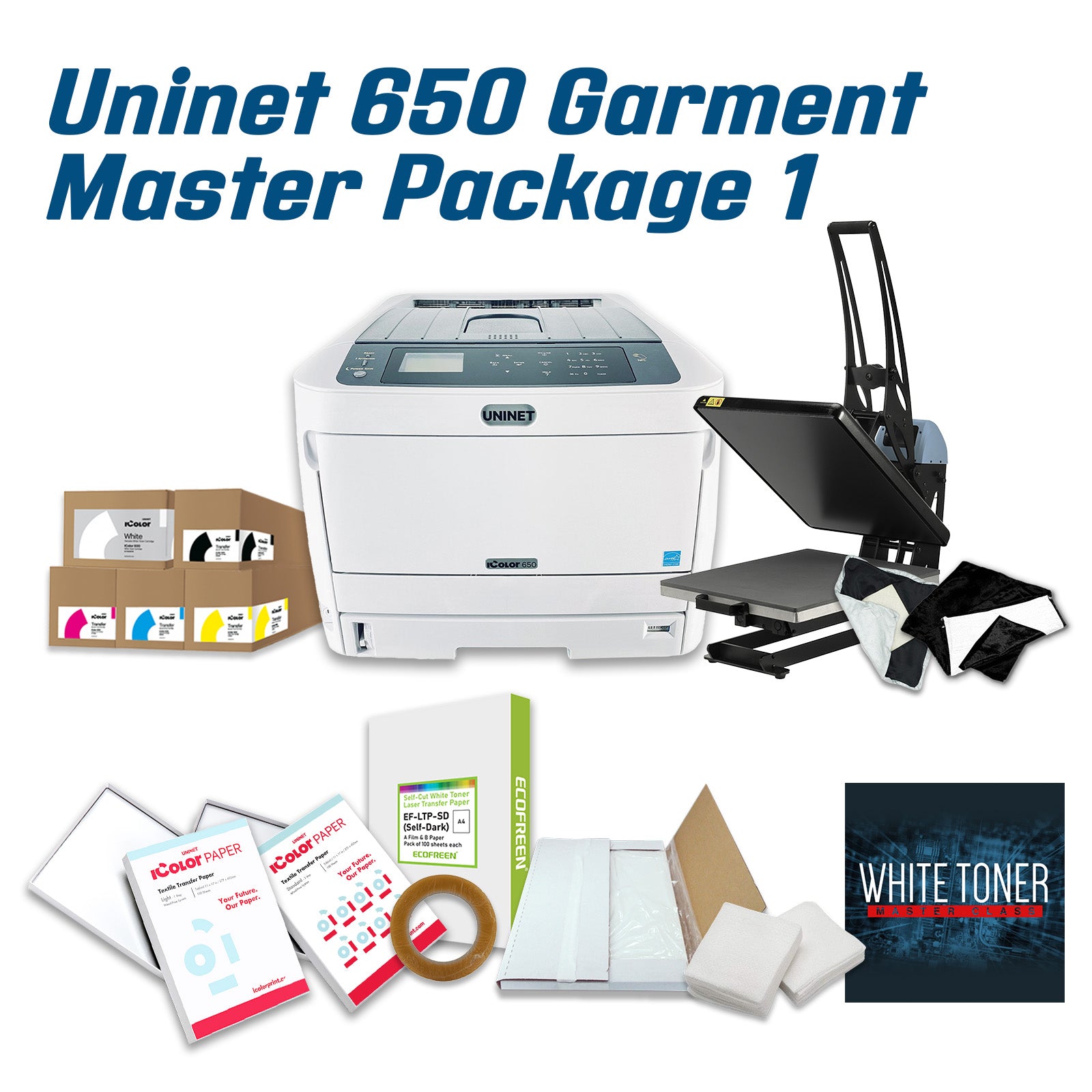 UNINET IColor 650 CMYK+ White Laser Transfer Printer Package Bundle