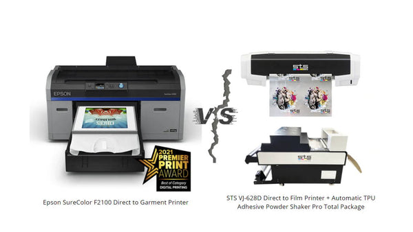 Epson F2100 DTG vs. Mutoh VJ628D DTF