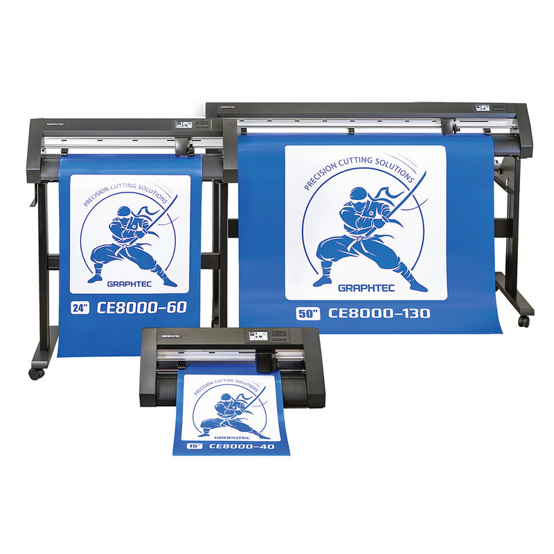 Graphtec CE8000 Series Roll Fed Cutters with 15", 24", 50" cutting dimensions.  