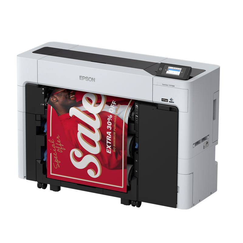 Right facing image of the Epson SureColor T3770DE 24” Wide Dual-Roll Printer.