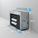 Dimensions image of the Epson SureColor T3770E 24” Wide Dual-Roll Printer.