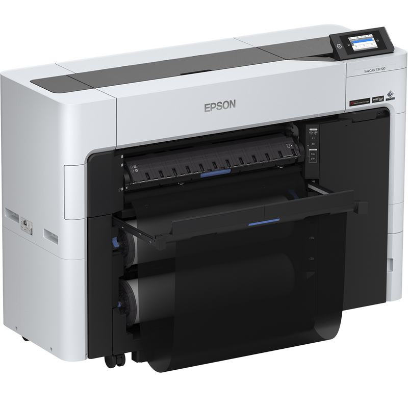 Right facing image of the Epson SureColor T3770DR 24” Wide Dual-Roll Printer with no prints.