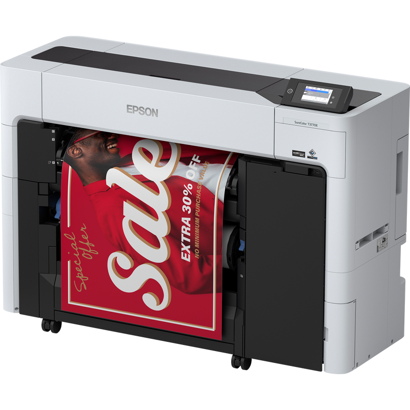 Left facing image of the Epson SureColor T3770E 24” Wide Single-Roll Printer.