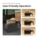 User-friendly operation. Push to lock, twist to release. Press object to shape and lock. Reverse twist to reset.