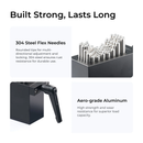 Built strong, lasts long. 304 steel flex needles with rounded tips for multi-directional adjustments and locking. 304 steel ensures rust resistance for long-term use and durability. Aero-grade aluminum is high strength and wear-resistant for superior load capacity.
