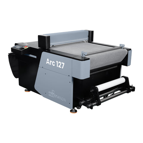 This is a rear view of the DTF Station Arc 127 Automatic Roller Cutter 