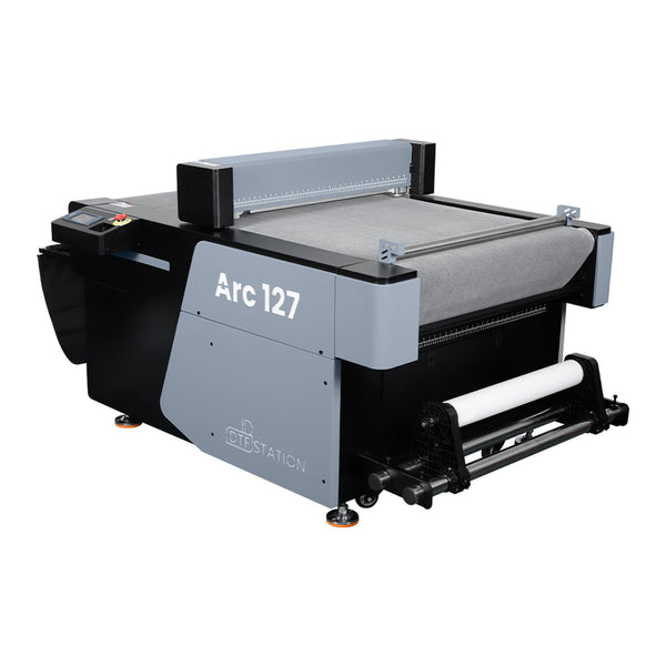 This is a rear view of the DTF Station Arc 127 Automatic Roller Cutter 