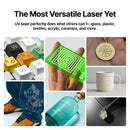 UV laser perfectly does what others can't - glass, plastic, textiles, acrylic, ceramics, and more. 