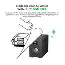 Advertisement for xTool Air-Compress Assist that allows you to trade-up any air assist (including xTool), offering a $50 discount. Enjoy Powerful Airflow. 