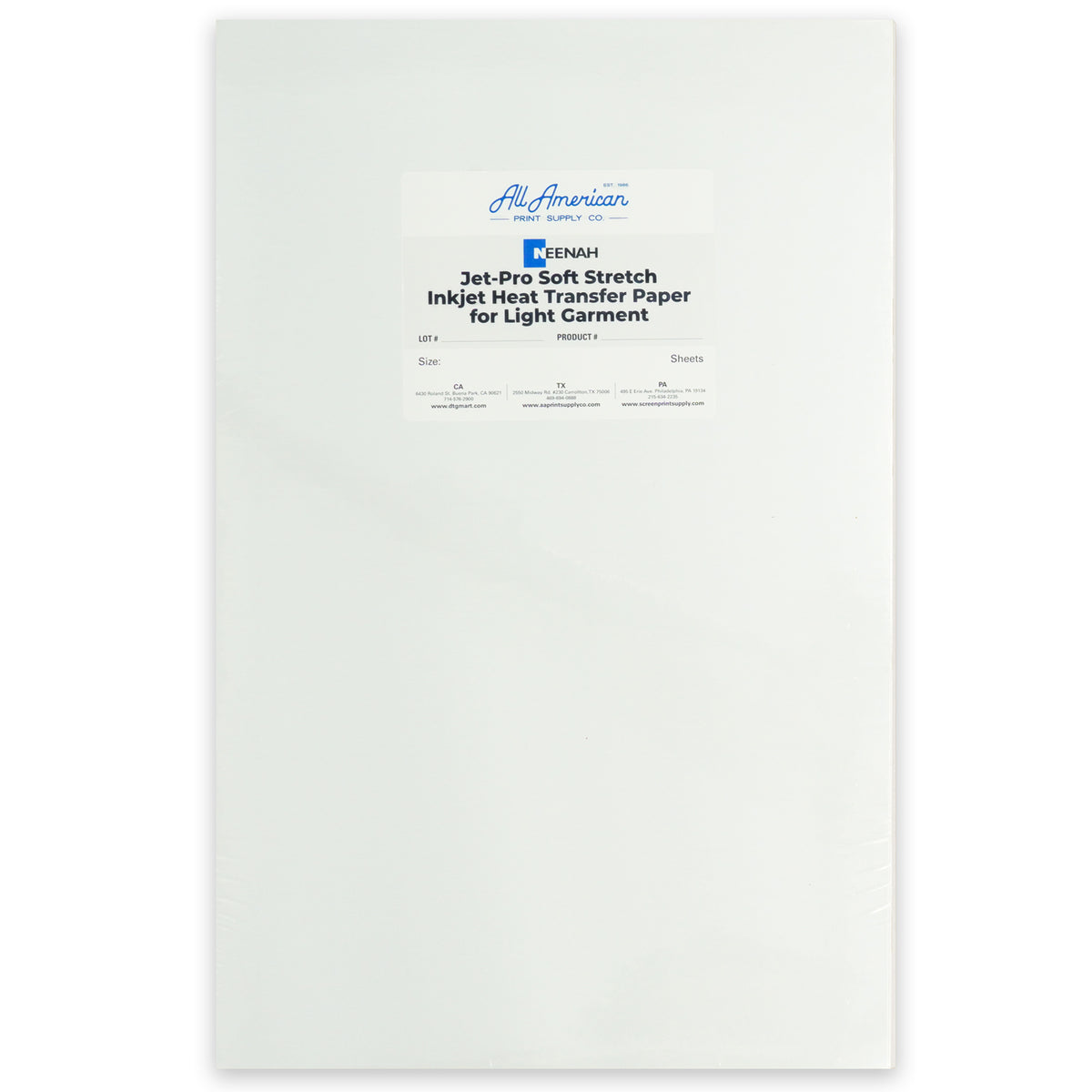 Neenah Jet-Pro SofStretch Inkjet Heat Transfer Paper - 11x17, 25 Sheets - USA Made