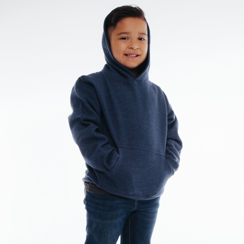 301 Youth Pullover Hoodie Navy Heather Front View