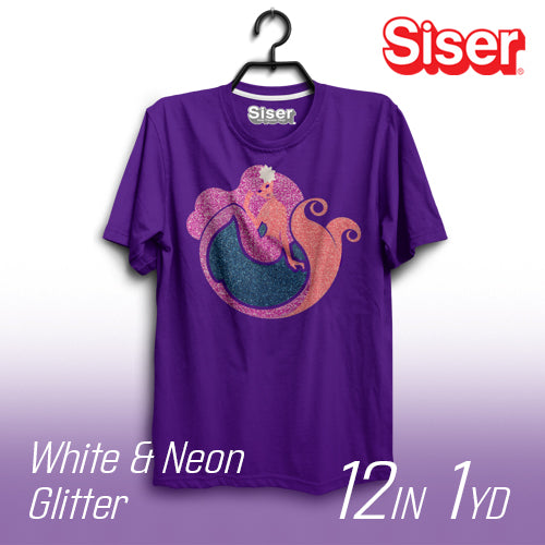 Siser White and Neon Glitter Heat Transfer Vinyl - 12" Width 1 Yard
