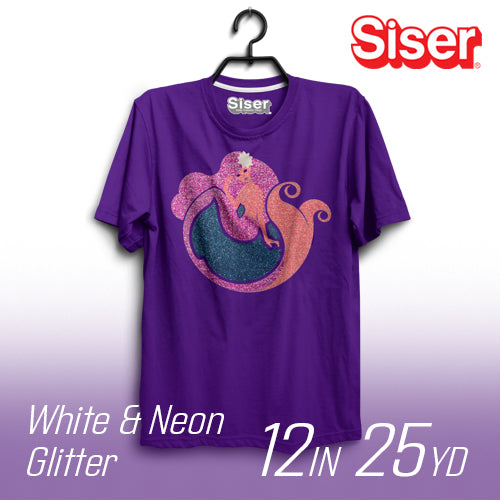 Siser White and Neon Glitter Heat Transfer Vinyl - 12" Width 25 Yard