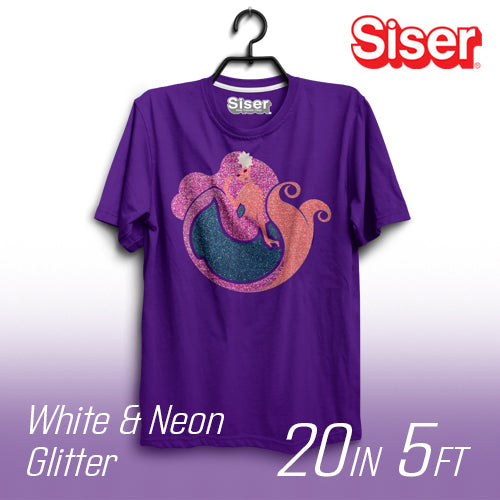 Siser White and Neon Glitter Heat Transfer Vinyl - 20" Width 5 FT
