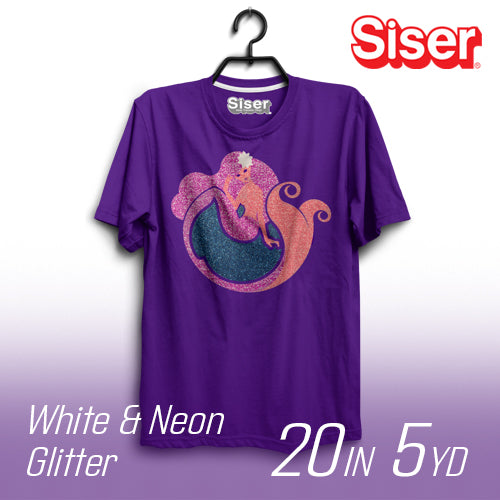 Siser White and Neon Glitter Heat Transfer Vinyl - 20" Width 5 Yard