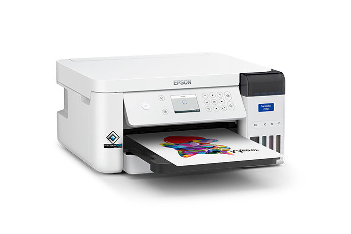 Epson SureColor F170 Dye Sublimation Printer with Dye Sublimation Paper Angled Left Side View