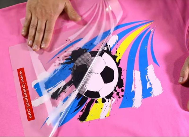 Full color t-shirt print using iColor Select Ultra Bright 2 Step Transfer & Adhesive Media Kit on bright pink t-shirt.